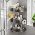 Corner Shower Caddy Suction Cup,Shower Shelves with Hooks,No Drilling Powerful Suction Bathroom Organizers and Storage,Removable Waterproof Rustproof Shower Bathroom Accessories Decor(Grey 3Pack) by ONXEBornforqualityNeverWasteYourMoney