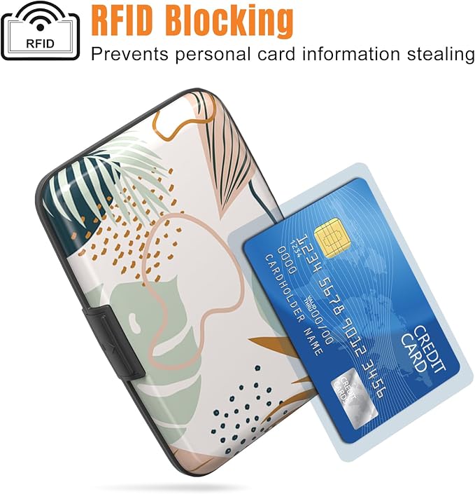 Rimilak Aluminuml Credit Card Holder,Boho Plants | Mini Credit Card Wallet RFID Blocking Slim Metal Hard Case for Women Men - Image 2