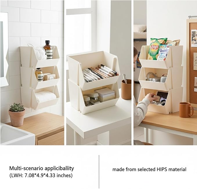 Wall Mounted Storage Organizer Bins, Shower Caddy Kitchen Shelf Floating, Space Saving Shelves Box with Adhesive Pads, Stackable Organizer for Bathroom、Office、Snacks、Refrigerator、Countertops - Image 5