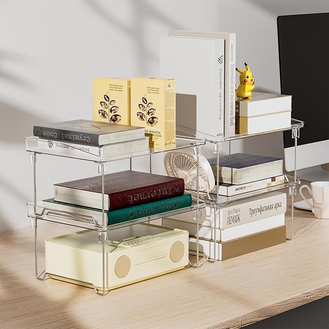 STARLATTA Acrylic Cabinet Organizer Shelf,4 Pcs Stackable Kitchen Counter Shelves,Spice Rack,Countertop Organizers,Clear Plastic Storage Organization for Makeup，Bathroom,Cupboard,Desk,Pantry - Image 6