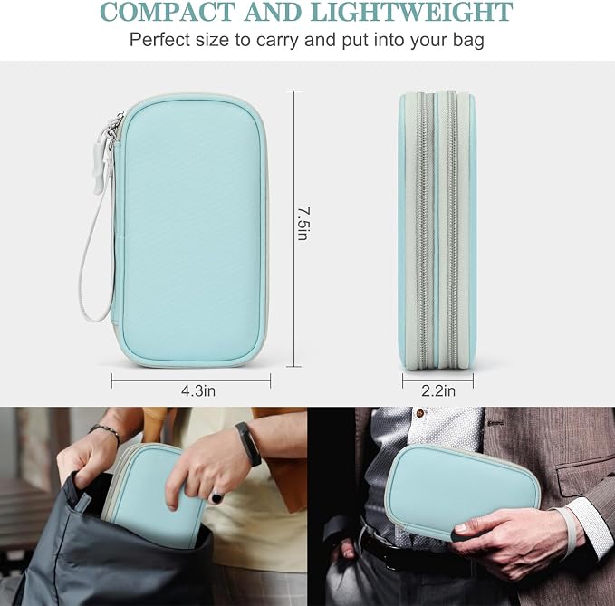 FYY Electronic Organizer, Travel Tech Pouch Bag, Cable Organizer Mint Green | Wrist Strap, Waterproof, Double Layers Portable Electronics Travel Carrying Case for Cord, Charger, Daily Business Trips Use - Image 2