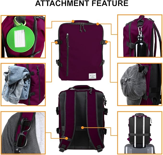 Laptop Travel Backpack Airline Approved Carry-on Under-seat Backpack, Stylish Minimalist Casual, Fuchsia - Image 4
