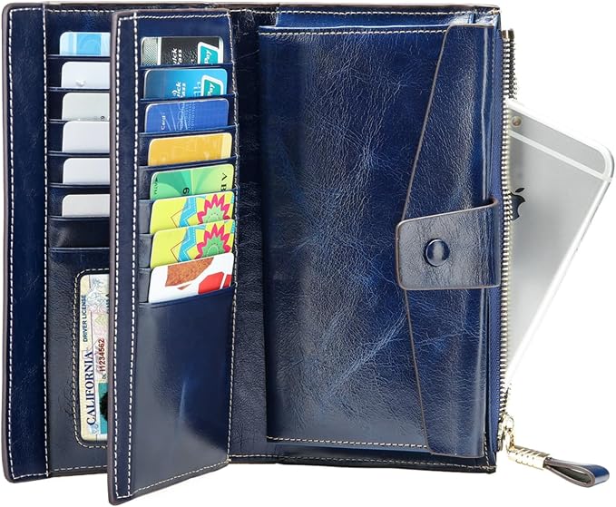 Itslife Womens RFID Blocking Large Capacity Luxury Wax Genuine Leather Wallet Clutch Card Holder - Image 5