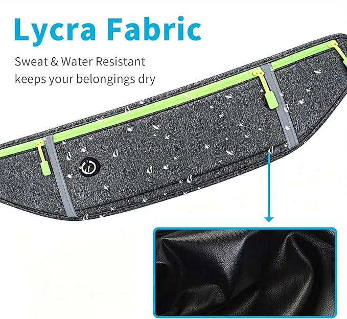 Slim Running Belt for Women Men,Runners Fanny Pack Phone Holder,Money Belt,Running Gear Accessories,with 3 Pockets (Green-flaxen) - Image 6