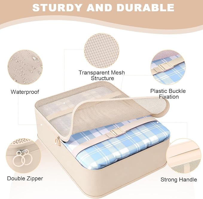 8 Set Packing Cubes for Travel,Suitcase Organizer Bags for Luggage with Shoe & Hanging Toiletry Bag, Vacation Essentials & Accessories for Cruise Ship, Airplane Must-Have,Road Trip & Camp Gifts(Cream) - Image 5