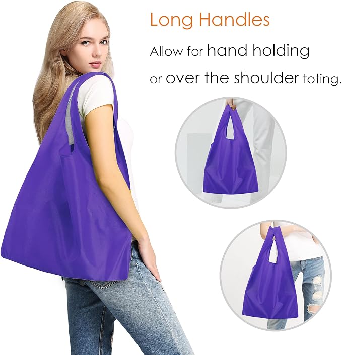 BeeGreen Purple Reusable Grocery Bags Wholesale Purple Reusable Kitchen Bags Bulk Foldable-Machine Washable with Zipper Storage Pouch 20 Packs - Image 2