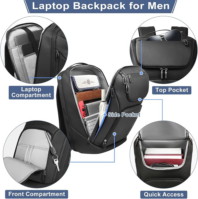 hk Business Smart Backpack for Men Anti-Theft for 17.3 Inch Laptop | with USB Charging Port Water-Resistant Large Durable Compact 30L for Travel College Work - Image 2
