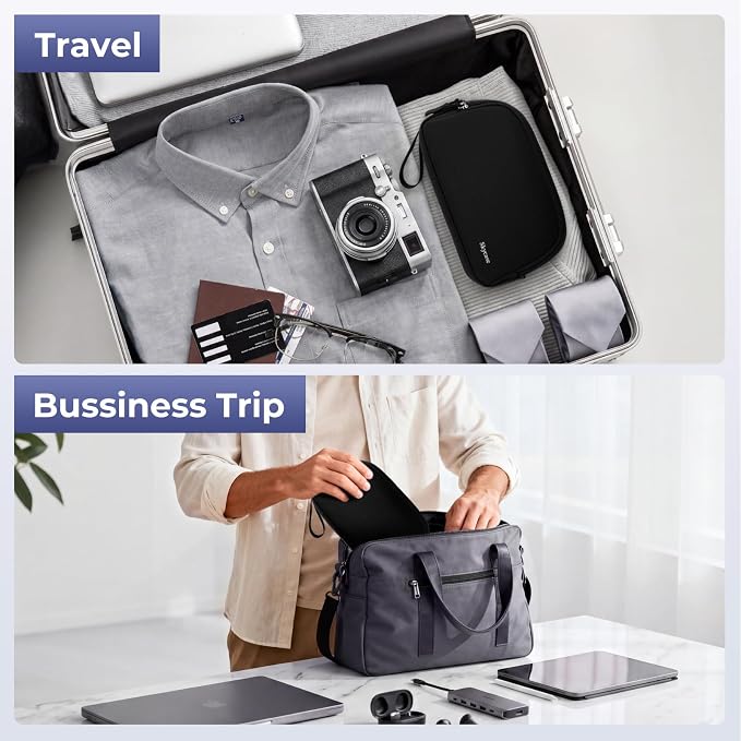 Skycase Travel Cable Organizer - Lightweight Water Resistant Dual-Layer Tech Pouch with Wrist Strap 9 Compartments Electronic Organizer Travel Case for Charger Cord Hard Drive,Medium,Black - Image 8