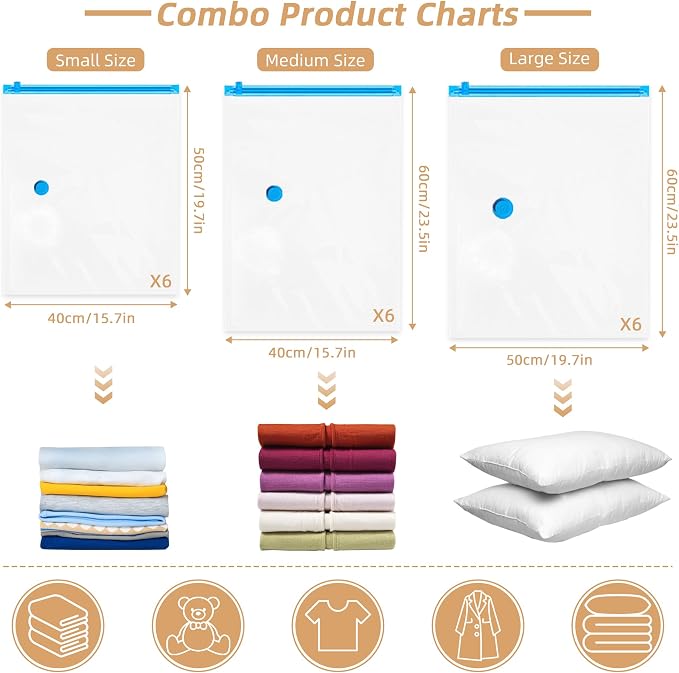 18 Pack Vacuum Storage Seal Bags for Travel with Cordless Electric Pump | Carry-on Packing Bags for Luggage and Suitcase, Space Saver Compression Clothes Storage Bag with Rechargeable Pump (18 Combo) - Image 2