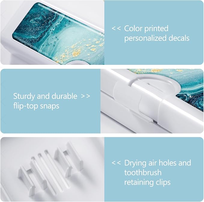 Toothbrush Travel Case - Colorful Pattern, Holder and Covers for Toothbrushes, Includes Tongue Scraper Case - Image 3