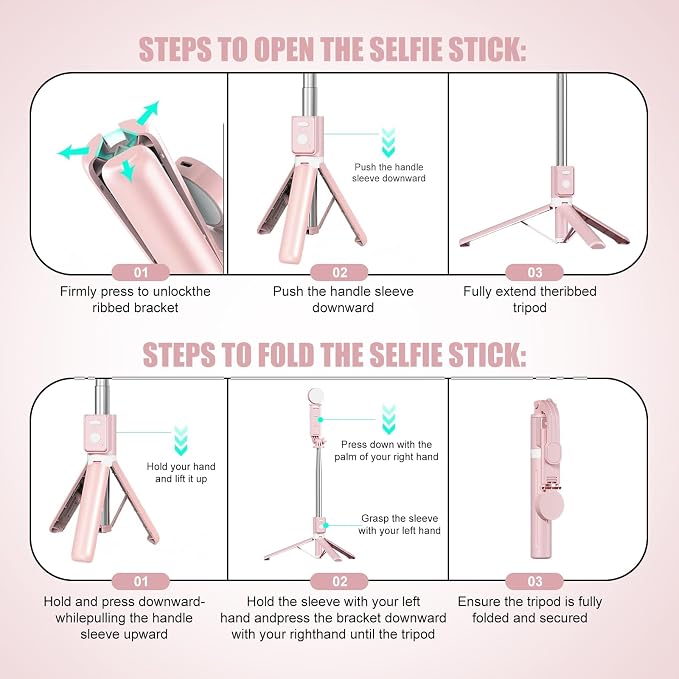Selfie Stick with Rechargable Remote & Light (1PC), Tripod for iPhone, Cell Phone Stand for Video Recording, Portable Travel Essentials Smartphone Mount Holder, Extendable Vlogging Filming Accessories - Image 8
