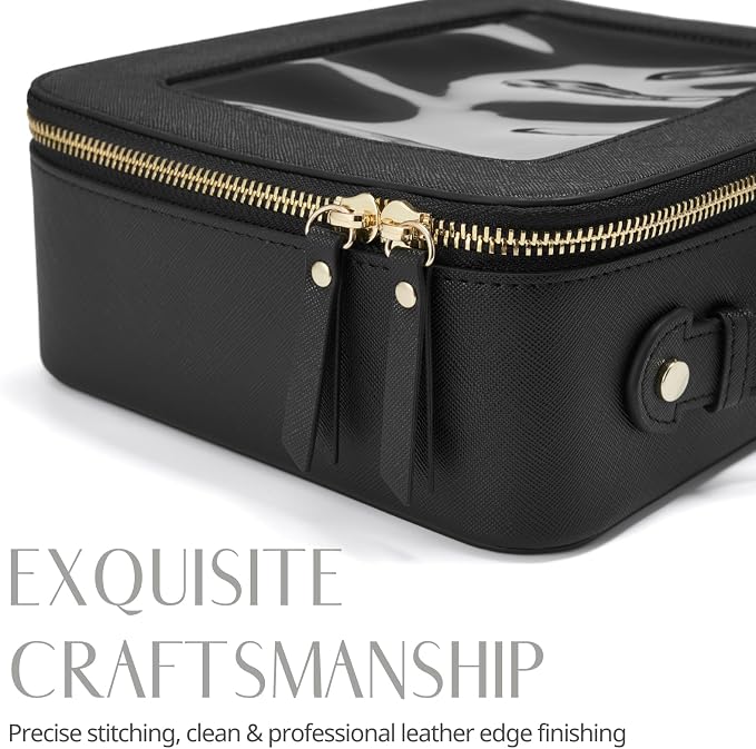 Large Capacity Clear Toiletry Bag for Women Travel Makeup Bag Black | Structured Mahjong Tile Bag with Zipper and Handle, Big Long-trip Cosmetic Case, Waterproof PU Leather, Wide Open Portable - Image 9
