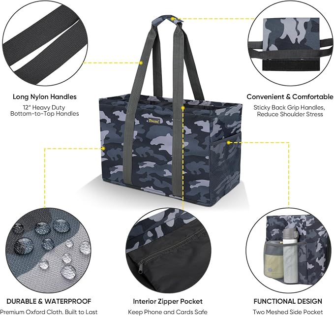 BALEINE Soft 9 Gallon Extra Large Utility Tote, Foldable Reusable Storage Bag (Grey Camouflage) - Image 6