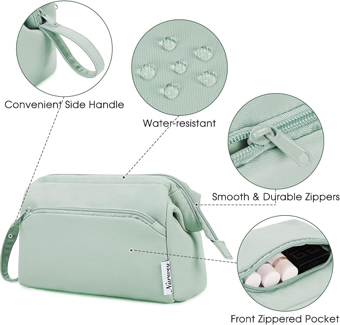 Narwey Wide-open Makeup Bag Women Girls, Travel Toiletry Bag for Women Cosmetic Bag Organizer Make up Bag with Compartments Toiletries Medicine Bag (Mint Green) - Image 5