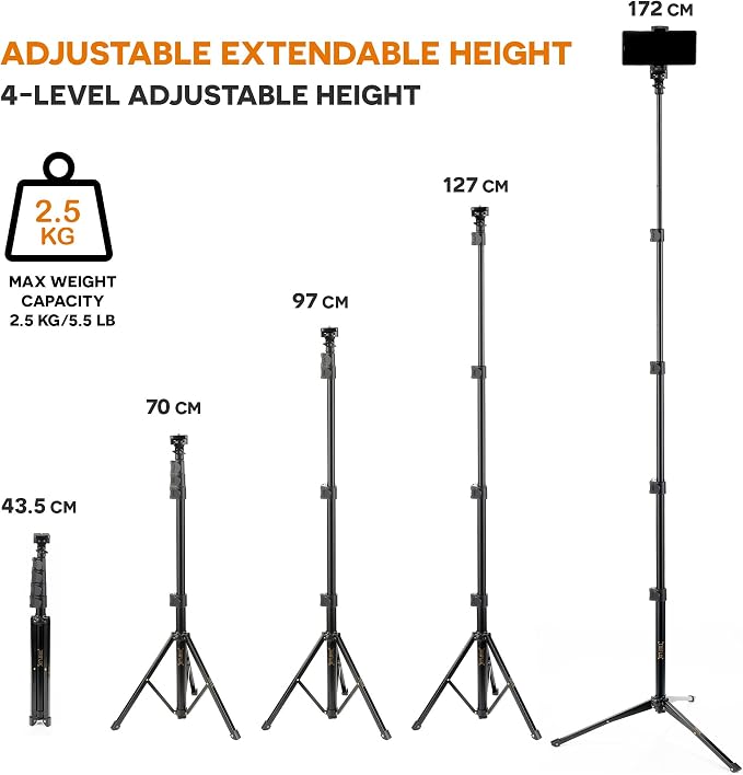 68" Phone Tripod Stand & Selfie Stick for iPhone/Samsung Extendable Travel Cell Phone Tripod with Wireless Remote & 360° Tripod for iPhone for Video Recording, Vlogging & Camera & Bag | TRIFLIX - Image 7
