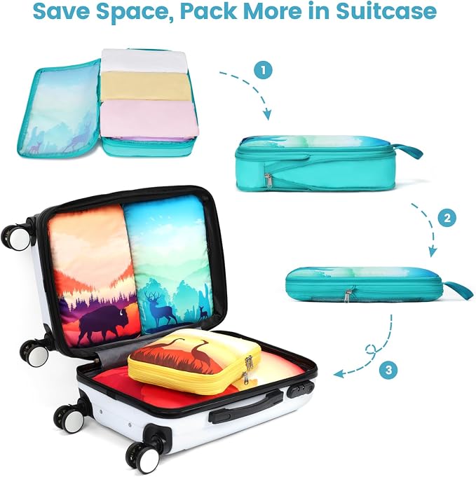 Cambond Compression Packing Cubes for Travel - 4 Set National Park Pattern | 4 Set Keep Clothes Sorted, Easy to Find with Color-Coded Sizes, Compression Zip Design, Lightweight, Luggage Space Tidy - Image 6