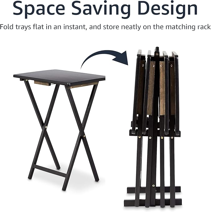 Amazon Basics Portable Foldable TV Tray Table with Storage Rack, Space-Saving Design, 15" x 19" x 26", Black, 4-Pack - Image 4