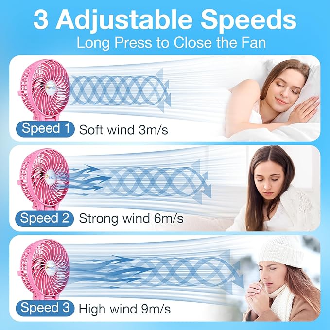 VersionTECH. Portable Handheld Fan, Powerful+Durable+4000mAh+180° Foldable, Mini Table Fans with USB Rechargeable Battery Operated Cooling Accessories for Personal Use, Travel, Office Pink - Image 3