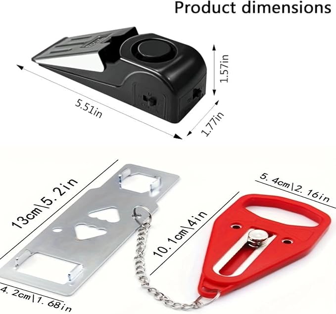 Portable Door Lock & Door Stop Alarm Set, Dual Protection Home Security Door Kit, Travel Hotel Lock Devices Pocket Self Defensey Tools for Traveling Hotel Home Apartment,Red, - Image 2