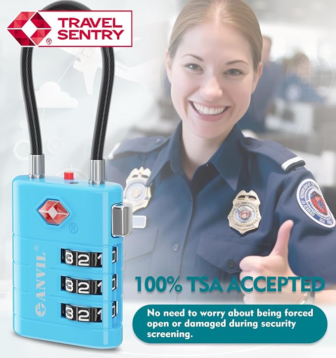 ANVIL TSA Approved Luggage Locks – High Security TSA008 Combination Travel Locks with Inspection Indicator for Suitcases and Backpacks. (2, Bule) - Image 8