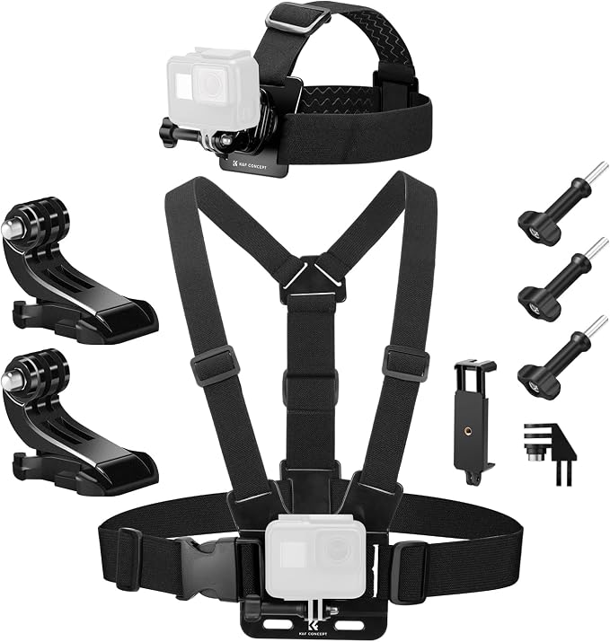 K&F Concept Head Strap & Chest Mount Set Action Camera Accessories Kit | Compatible with GoPro Hero 13 12 11 10 9 8 7 6 5 4 Session DJI Osmo Action 6/3/4/5 Pro Cameras, Quick Release Adjustable by KFCONCEPT