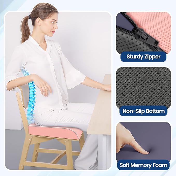 SweetSlubr Seat Cushion, Chair Pad, Memory Foam Tailbone Pain Relief | Office Chair Cushion for Tailbone Pain Relief, Non-Slip Cover, Soft Support for Office Chair, Car Seat,2X-Large/Pink - Image 7