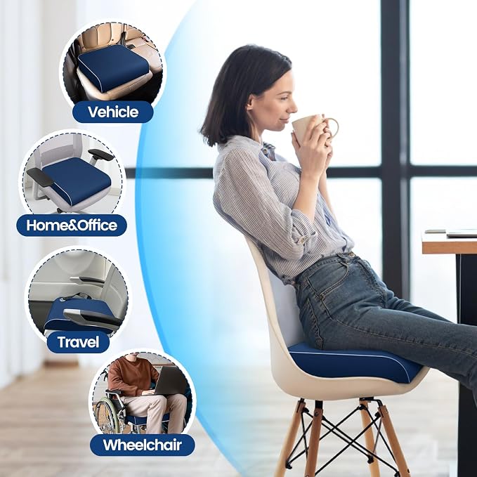 SweetSlubr Seat Cushion, Chair Pad, Memory Foam Tailbone Pain Relief | Office Chair Cushion for Tailbone Pain Relief, Non-Slip Cover, Soft Support for Office Chair, Car Seat,X-Large/Dark Blue - Image 6
