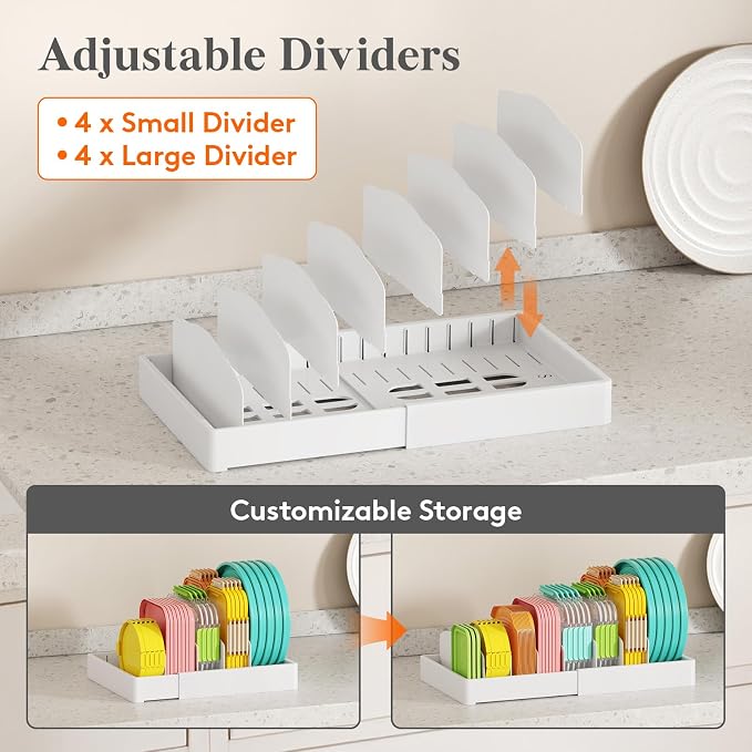Lifewit Kitchen Cabinet Organizer for Food Contanier Lid with 9 Sections | Expandable Lids Holder with 8 Adjustable Dividers for Pantry Organizers and Storage, Home Organization, Large, 9.8"-17" - Image 3