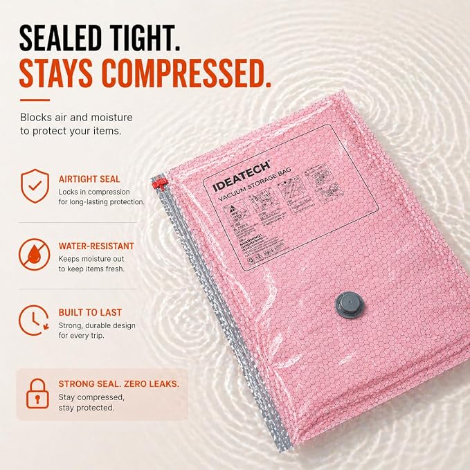 12Pack Travel Vacuum Storage Bags with USB Pump, Carry-On Size Vacuum Seal Bags for Clothing & Luggage, Heavy Duty Reusable Space Saver Compression Bags for Suitcase Packing - Image 5