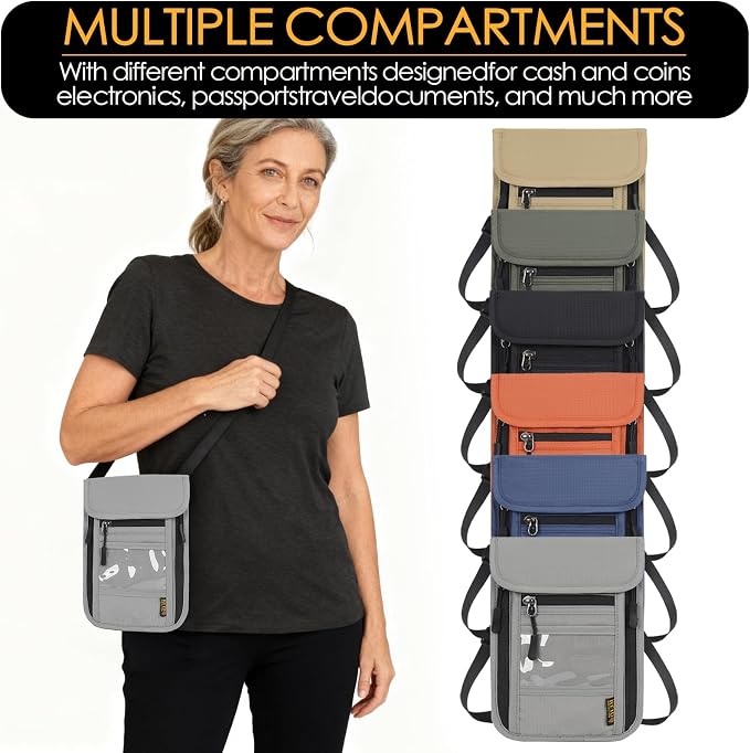 Travel Neck Wallet RFID Blocking – Hidden Passport Holder & Anti-Theft Money Pouch for Men & Women, Lightweight Concealed Undergarment Organizer with Adjustable Strap, Secure Document Holder - Image 7