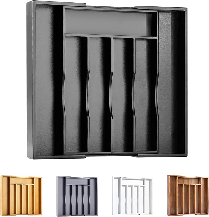 Bellsal Black Silverware Organizer Kitchen Drawer Organizer Expandable Bamboo Utensil Holder Cutlery Tray for Kitchen Utensil and Flatware Bedroom Office by Bellsal