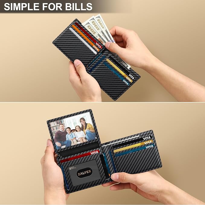 ZALVEX Wallet for Men Slim RFID Blocking Leather Credit Card Holder Wallet | 14 Cards Bifold Minimalist Thin Wallet with 2 ID Windows & Cash Slot Front Pockt Carteras Para Hombres Birthday Gifts for Men - Image 5