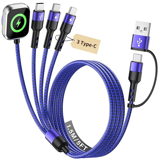 Travel Essentials Multi Charging Cable with 3 Type-C Ports/ iWatch Charger | Chargers for Multiple Devices, USB C Splitter for iWatch Ultra/11-2, iPhone 17-15/Android, Car Accessories&Cruise Essentials by MPATIBY