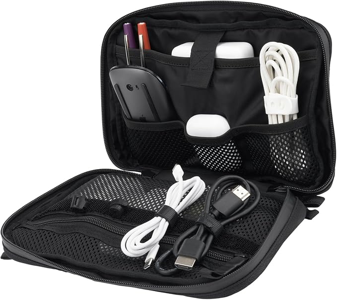 Pelican Electronic Organizer Travel Case w/Hidden AirTag Compartment -Black | Durable Tech Organizer Pouch -Portable Storage Bag w/Multiple Storage Mesh Pockets for Cables, Chargers, Power Bank & AirPods - Image 9