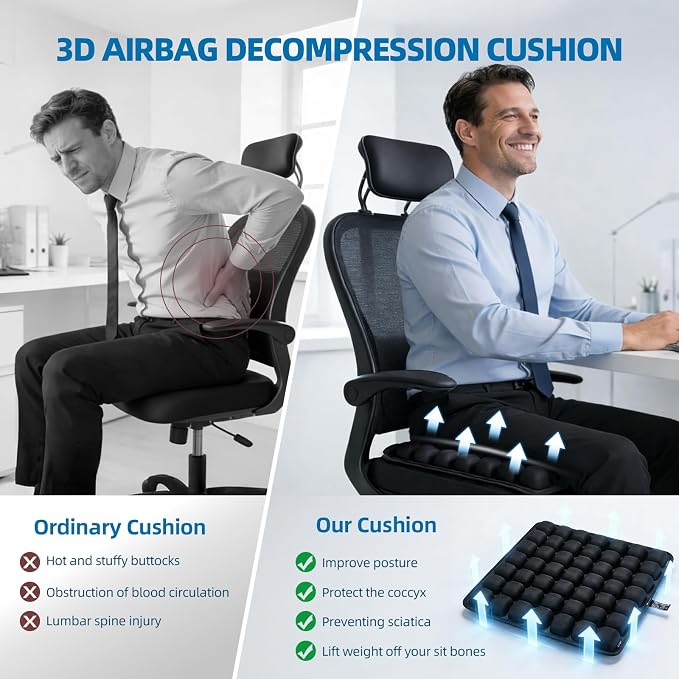 Inflatable Seat Cushion, Airplane Seat Cushion for Long Flights, Travel Cushion for Pressure Relief, Ergonomic Car Seat Cushion Without Air Pump, Air Cushion Seat for Wheelchair, Travel - Image 2