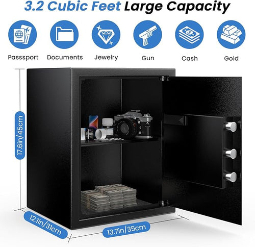 17.55'' Fireproof Safe Box with Digital Keypad, 3.2 Cu Ft Home Safe | Safes with Smart Alert, 2 Removable Shelves,Keys & Pass Code,Wall Mount,External Emergency Power and Fireproof Waterproof Bag - Image 2