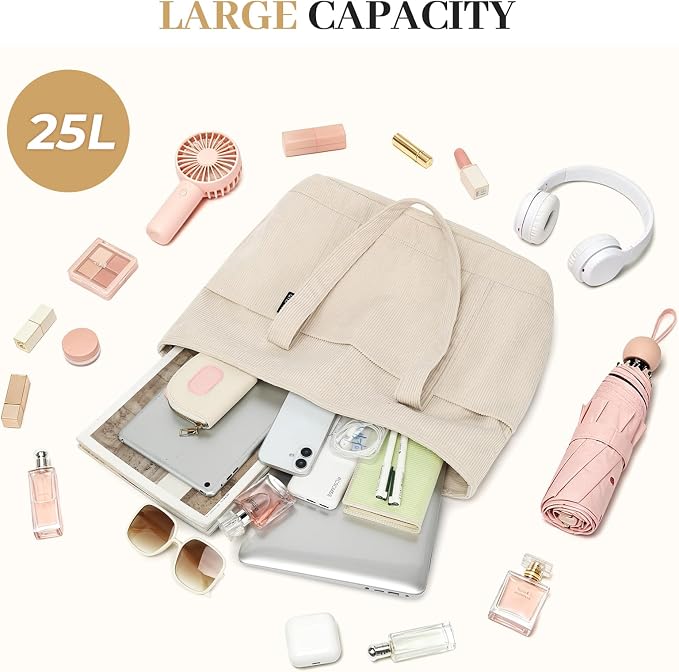Large Canvas Tote Bag for Women, Beach Bag with Zipper, Utility Tote Bag with 3 Front Pockets, Weekender Pool Bag - Image 3
