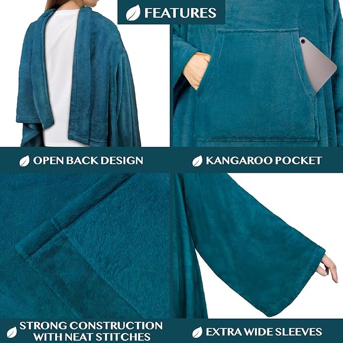 PAVILIA Blanket with Sleeves for Adult Women Men, Soft Warm Wearable Blanket Fleece Wrap Throw, Robe Blanket Gift - Image 3