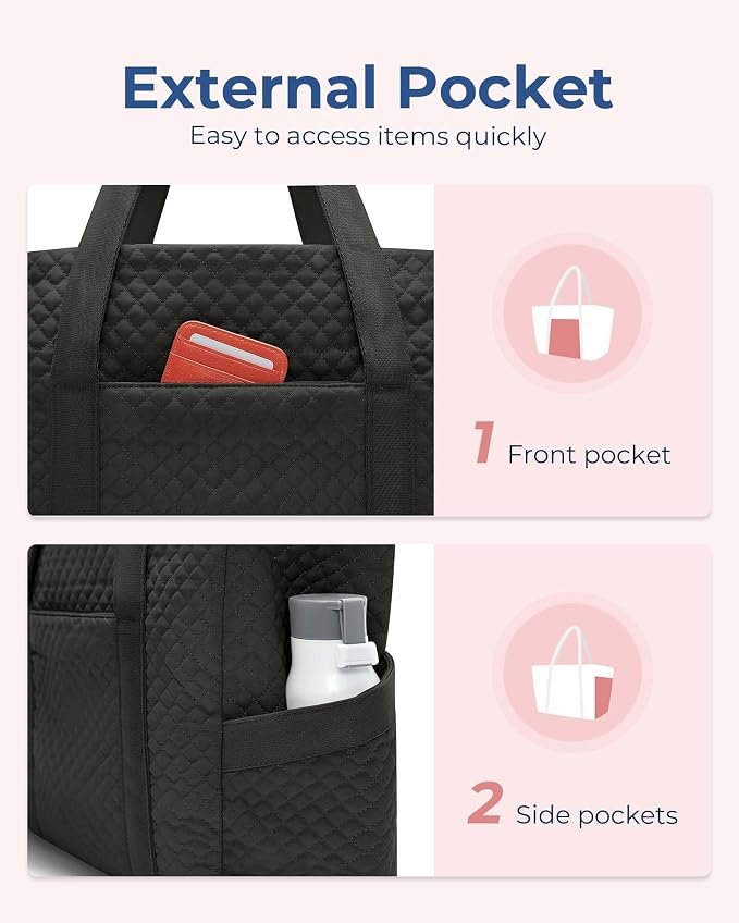 BAGSMART Crush Tote Bag for Women, 20L Puffer Work Tote with Zipper, Travel Essentials Quilted Nurse Hospital Bag - Image 4