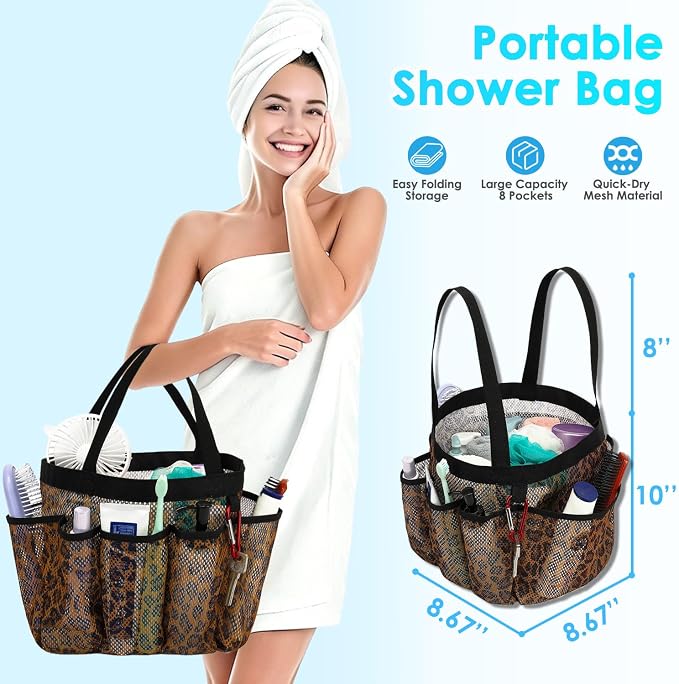 Fammart Mesh Shower Caddy Portable for College Dorm Room Essentials, 8-Pocket Large Shower Basket Tote Bag with 2 Handles for Toiletry, Bathroom, Beach, Camp, Gym - Image 2