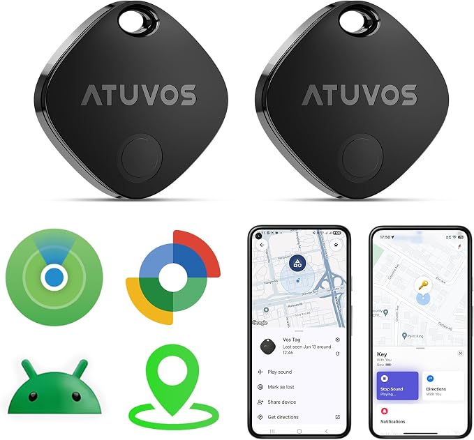 ATUVOS 2026 New Dual System Air Tracker Tags-2 Pack, Compatible with Apple Find My (iOS) & Google Find Hub (Android) [Not for Huawei], Bluetooth Tracker Smart Tag for Keys, Luggage, Backpack, Suitcase by ATUVOS