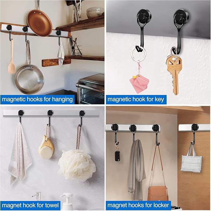 LOVIMAG Swivel Magnetic Hooks, 30LBS, Pack of 12 | Cruise Cabin Ship Essentials 2026, Heavy Duty Magnets for Refrigerator, Classroom, Kitchen, Hanging Mug, Black - Image 6