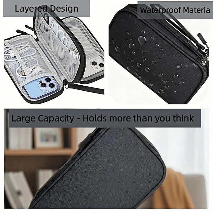 Portable Waterproof Double Layers All-in-One Storage Bag, Travel Cord Organizer，Electronics Accessories Organizer Pouch Bag for Accessories,Charger, USB Cable, Gadget (black) - Image 5