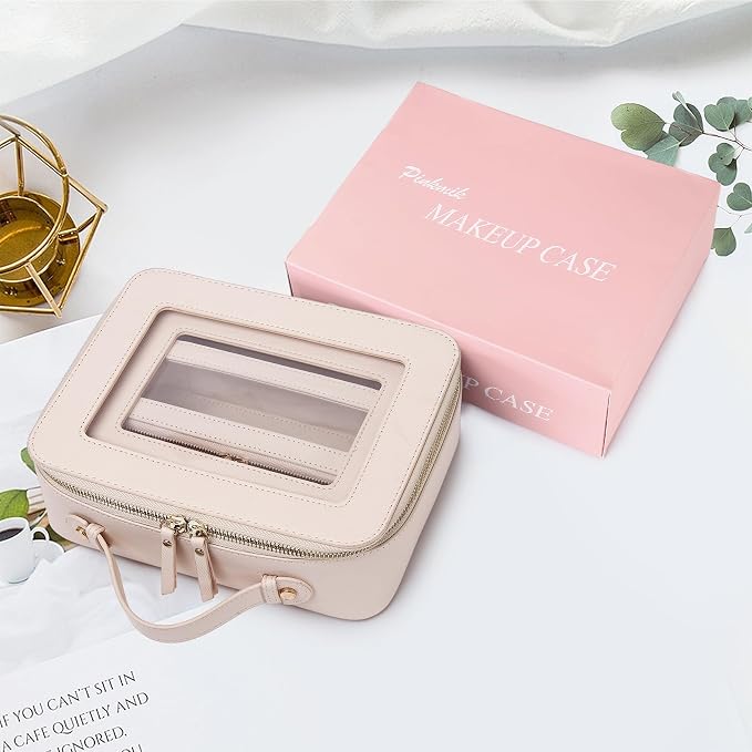 Pinkmik Clear Makeup Bag, (Beige, L+M+SLIM) | 3pcs, With Brush Bag, Waterproof Travel Case, For Cosmetics and Toiletries, With Zipper - Image 7