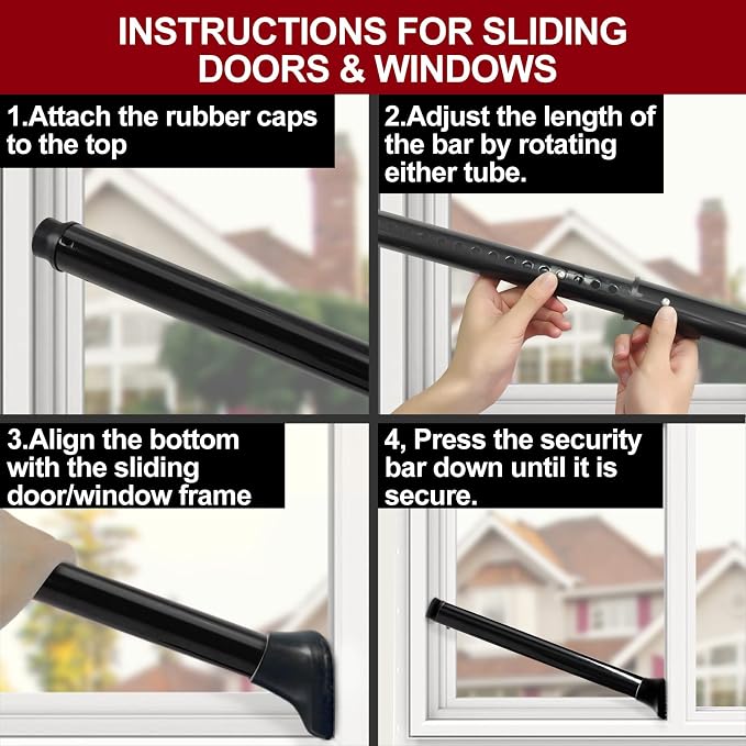 AceMining 1 Pack Door Security Bar, Patio Door Lock, 20-50 in | Sliding Glass Door Security Bar for Patio Door, Window Security and Door Stopper Protection, Black - Image 9