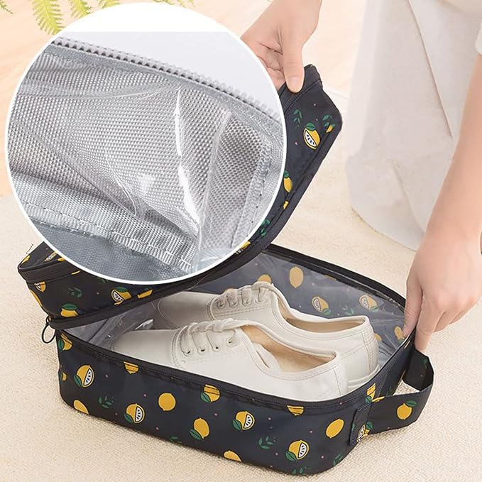 Shoe Bag for Travel, Travel Shoe Bag for Packing, Hold 3 Pairs of Shoes, Travel Essentials for Flying Shoe Organizer Shoe Storage Bag for Travel Light Black-lemon - Image 3