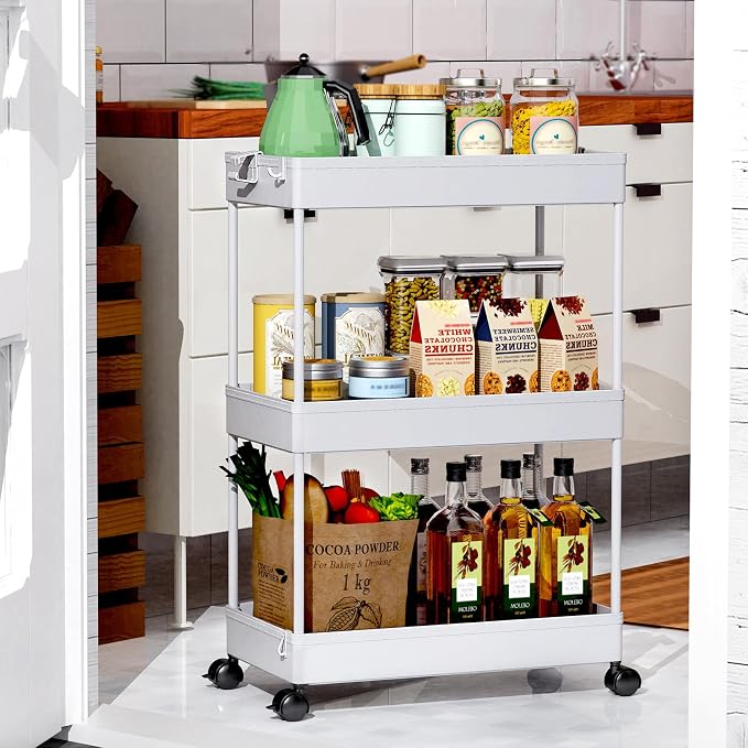SPACEKEEPER 3 Tier Rolling Cart, Bathroom Cart Organizer with Wheels, Gray | Mobile Storage Cart for Laundry Room Organization,Kitchen,Office,Bathroom, Utility Cart for Snack,Craft,Art,Makeup,Nail,Toys - Image 8