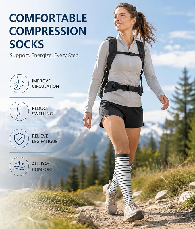 Aoliks Compression Socks for Women and Men 4 Pairs, Mild Support | Long Knee High Stockings for Nurses Running Travel Flying Pregnancy Athletic 15-20 mmHg - Image 3