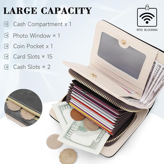 KITEVIUN Women RFID Blocking Small Bifold Wallet, Compact Cash Clutch with Zipper Coin Pocket, Glittery Butterfly Design, Credit Card Holder, Travel Purse with Tassel BLACK - Image 4