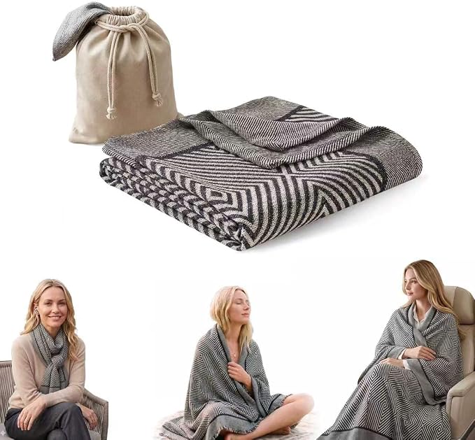 Travel Blanket Airplane - Ultra Soft & Lightweight Knit Design Compact Airplane Blanket,53x72 Inch,Stylish Travel Shawl Wraps for Flights,Office,Home Use,Travel Essentials & Gifts by ECONVCE